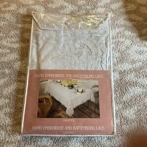 Keeco Vtg Battenburg Lace Tablecloth 68x122 Oblong 12 Cloth Napkins Cotton New